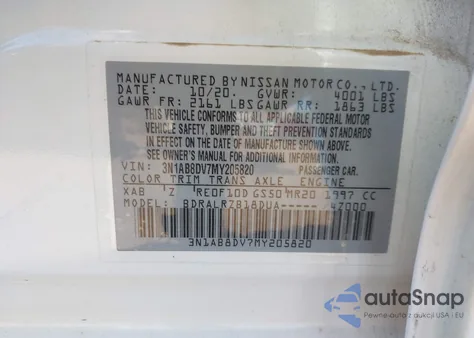2021 Nissan Sentra Sr Xtronic Cvt from USA, damaged, VIN 3N1AB8DV7MY205820